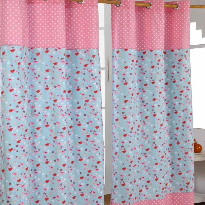 Homescapes Kindervorhang Mädchen Kinderzimmer Ösenvorhang Fensterdekoration Vögeln und Blumen 2 Stüc