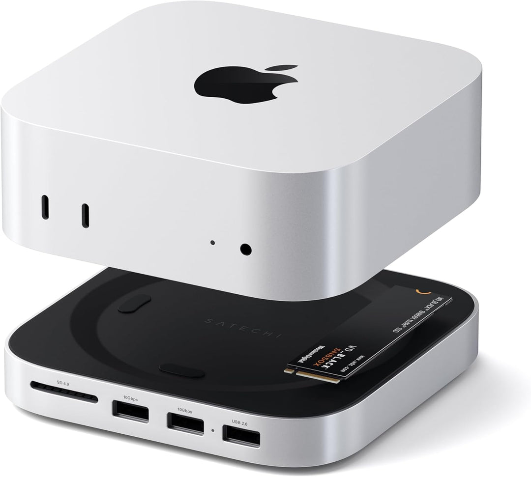 SATECHI Mac mini M4 Hub & Stand mit NVMe SSD Gehäuse, Aluminium Dock mit 2X USB-A bis 10 Gbit/s, 1x