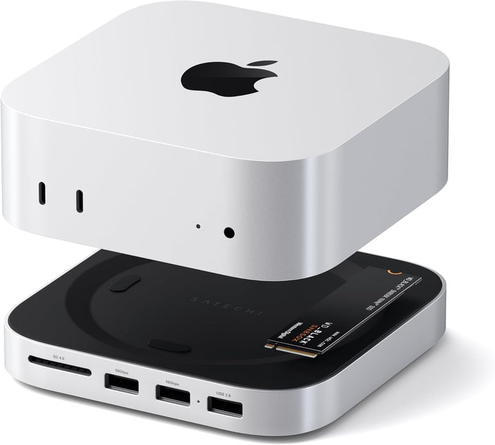 SATECHI Mac mini M4 Hub & Stand mit NVMe SSD Gehäuse, Aluminium Dock mit 2X USB-A bis 10 Gbit/s, 1x