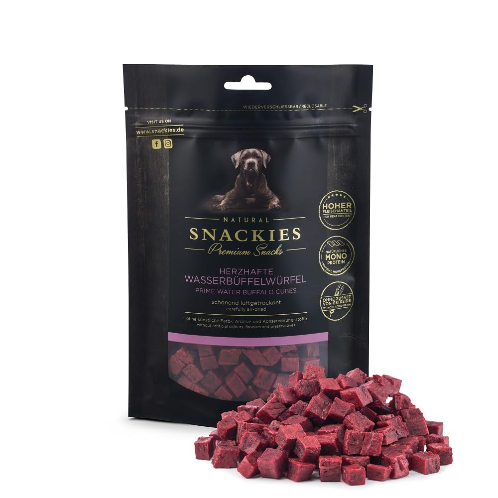 SNACKIES 16er-Pack (à 170g) Premium Snacks für Hunde, Herzhafte Wasserbüffelwürfel ohne Zusatz von G