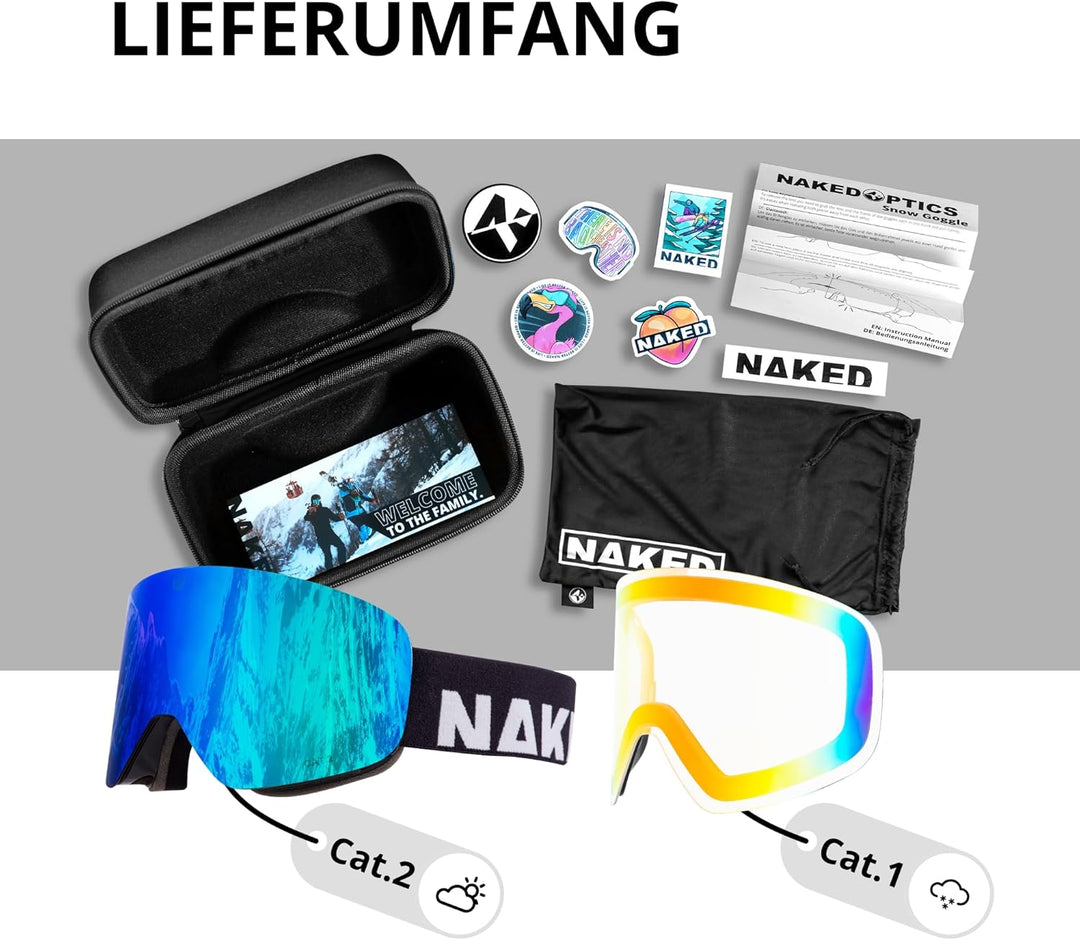 NAKED Optics The TROOP EVO Skibrille Männer, Ski Brille Frauen, Snowboardbrille, Skibrille mit Wechs