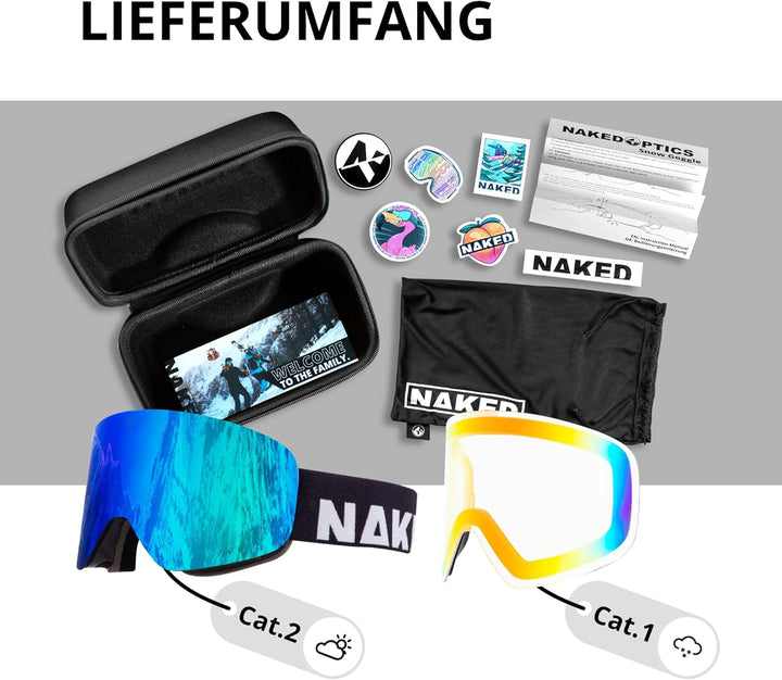 NAKED Optics The TROOP EVO Skibrille Männer, Ski Brille Frauen, Snowboardbrille, Skibrille mit Wechs