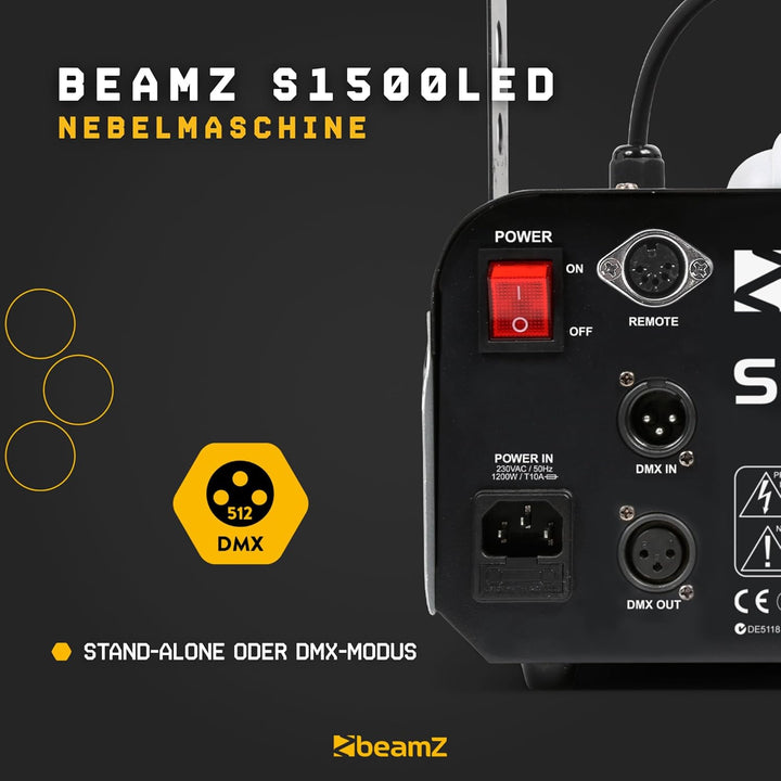 BeamZ S1500LED Nebelmaschine mit Lichteffekt, 1500 Watt, RGBW LEDs, Fogger, Rauchmaschine mit LED, F