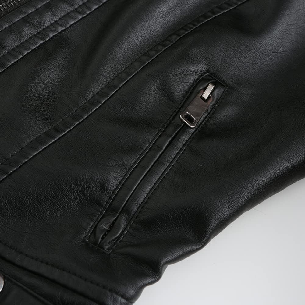 YYNUDA Damen Lederjacke Kurz Bikerjacke Stehkragen Reissverschluss Leder Jacke Übergangsjacke für He
