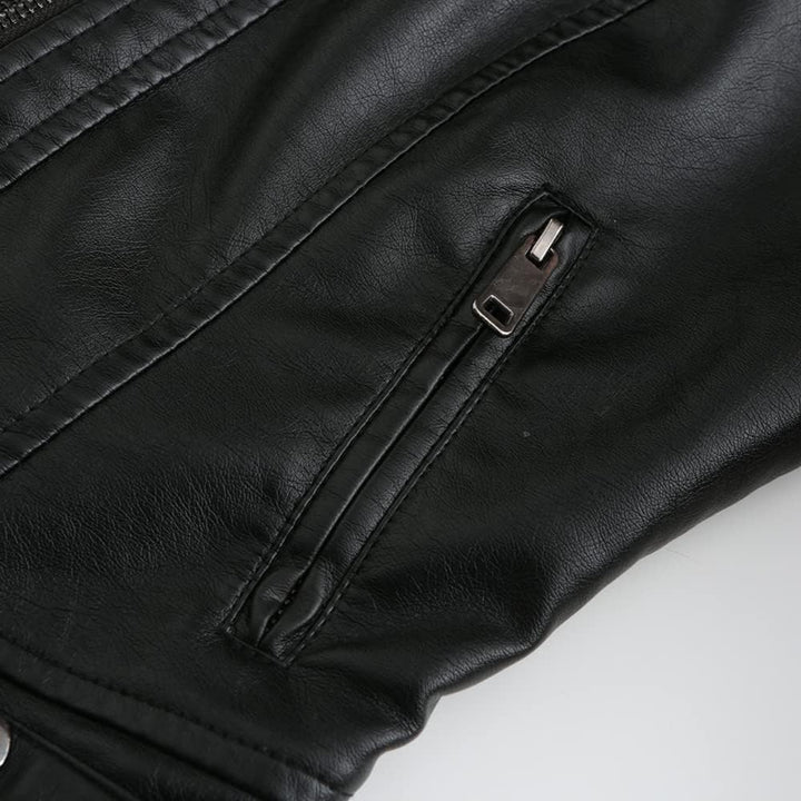YYNUDA Damen Lederjacke Kurz Bikerjacke Stehkragen Reissverschluss Leder Jacke Übergangsjacke für He