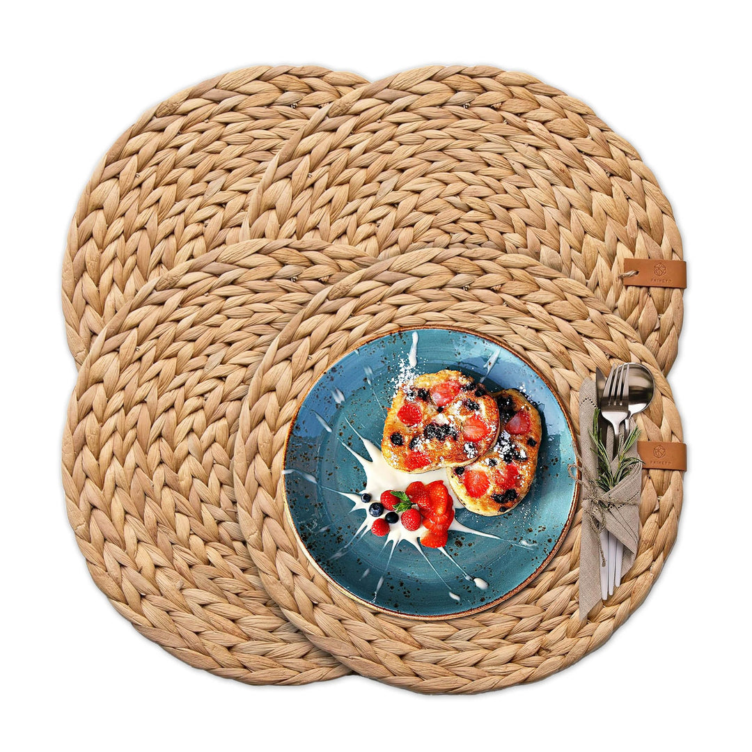 FRIHET® Tischset Oslo Set Rund Wasserhyazinthe Natur - (4, 38cm), 38cm