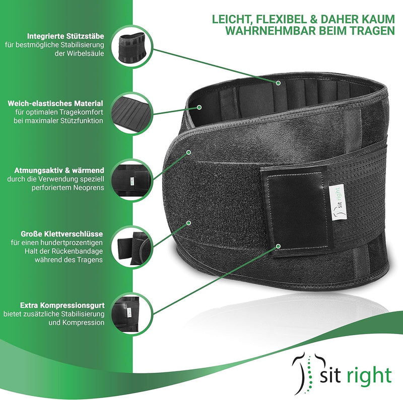 sit right Rückenbandage - Rückengurt zur Stabilisierung der Lendenwirbel - Rückengürtel für Damen &