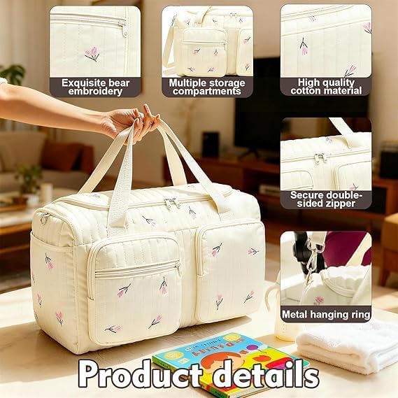 Grosse Wickeltasche &amp; Kliniktasche für Mütter, aus Baumwolle mit Bestickung, grosses Fassungsvermöge