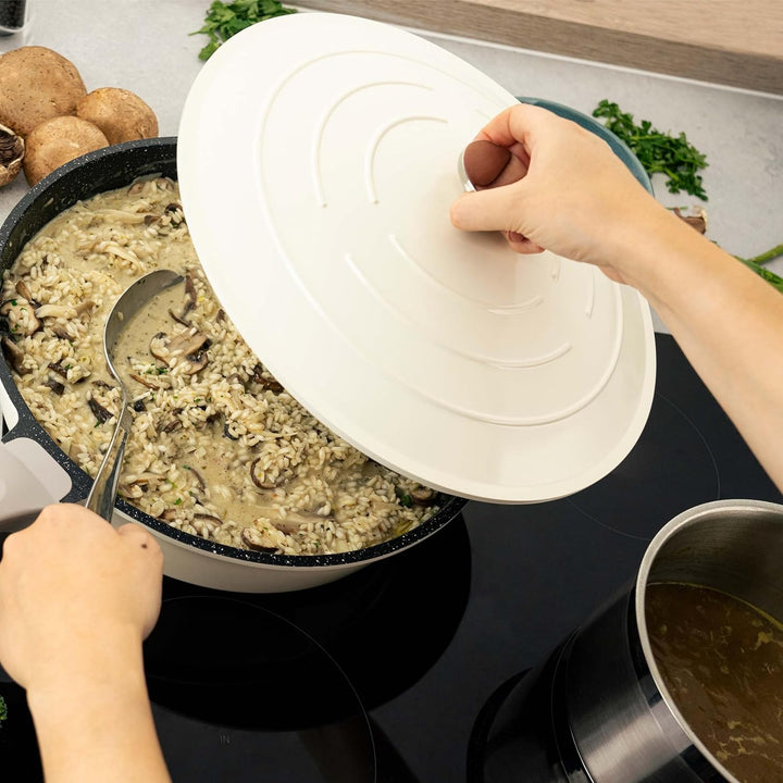 Commichef Alles in Einer Pfanne, Alles Aus Einer, Cremefarben, Aluminiumguss, Mit Deckel, Antihaft,