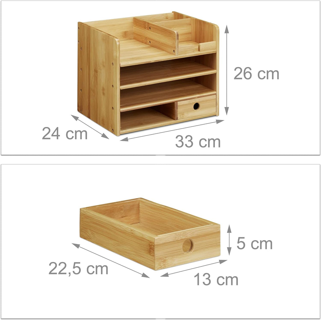 Relaxdays Schreibtisch Organizer, Briefablage A4, Notizzettel und Stifte ordnen, Schublade, Ordnungs