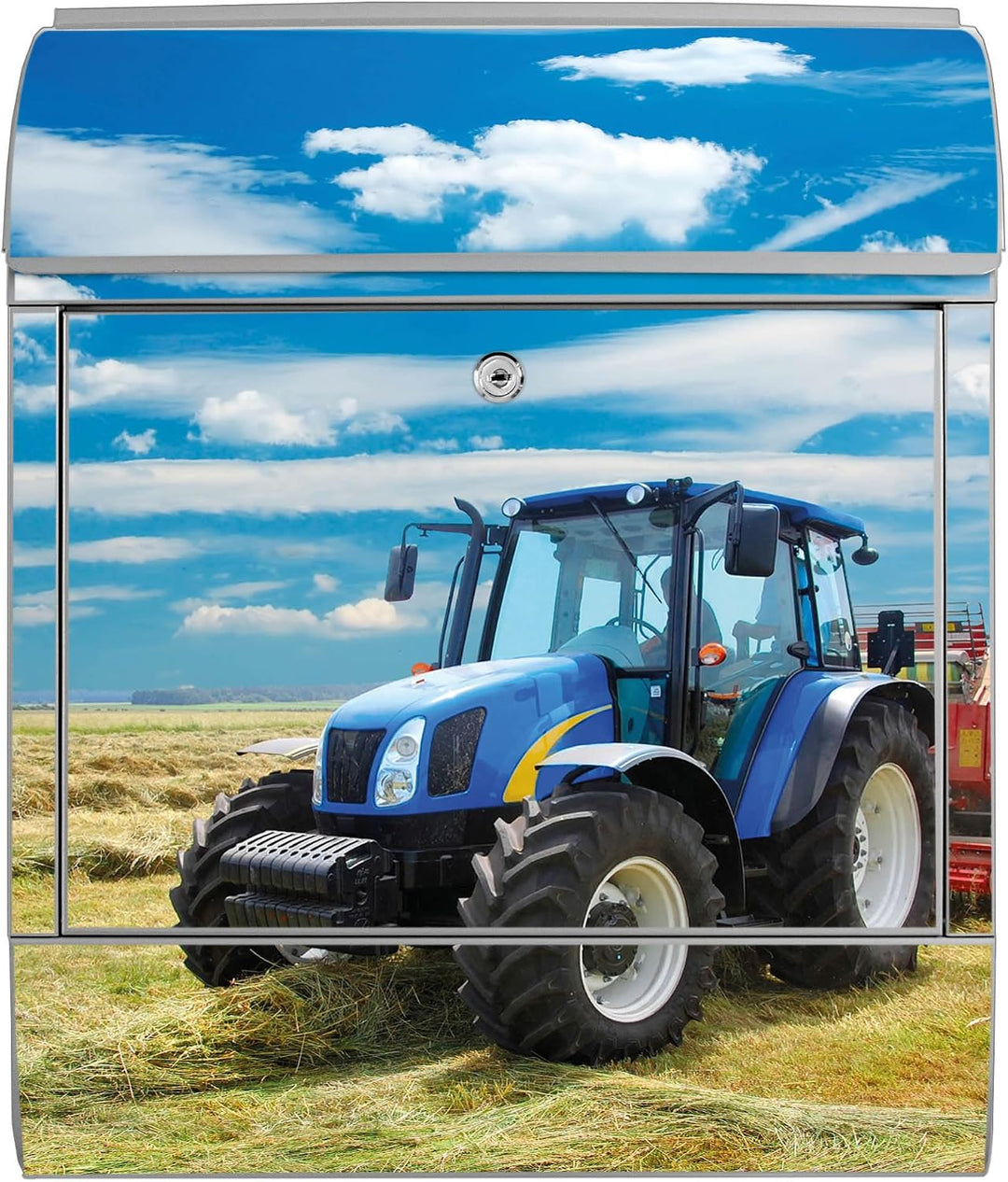 banjado® Design Briefkasten mit Motiv Traktor 39x47x14cm &amp; 2 Schlüssel - Briefkasten Stahl Silber mi