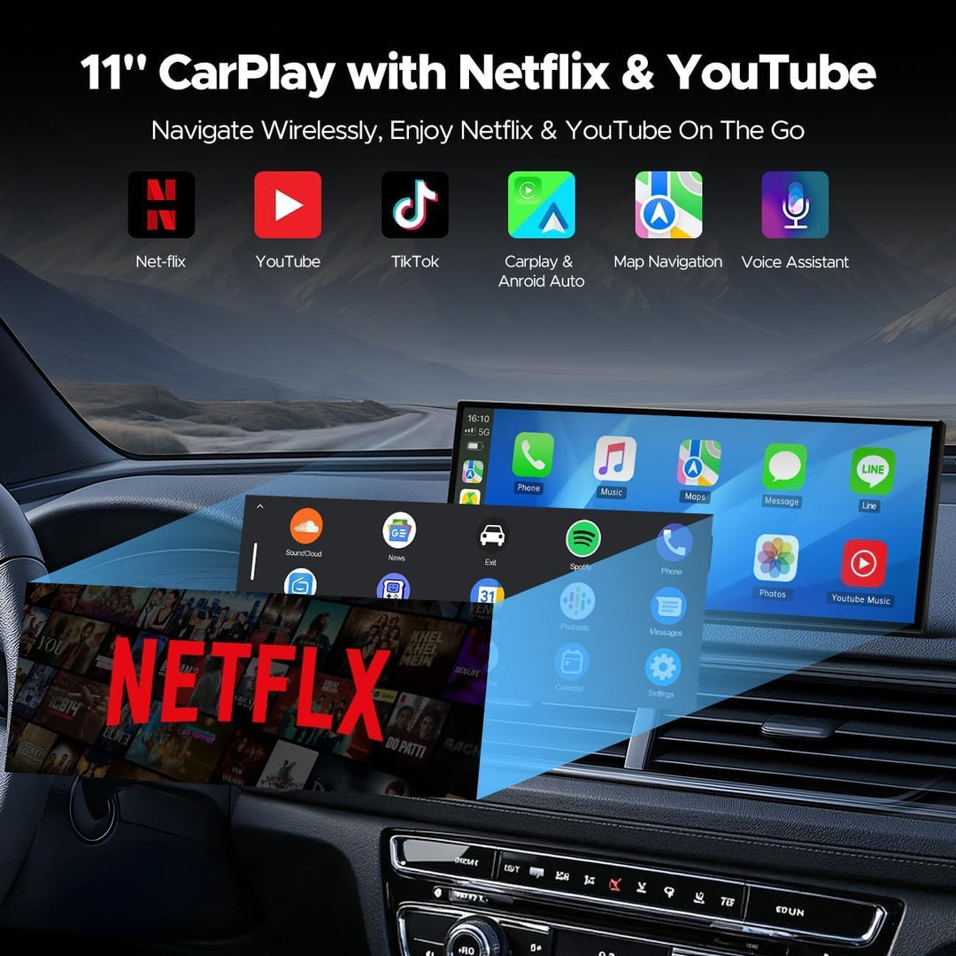 Volam 10.25 Zoll Carplay Display kompatibel mit Netflix/YouTube/Tik Tok,Carplay Android Auto,Video D