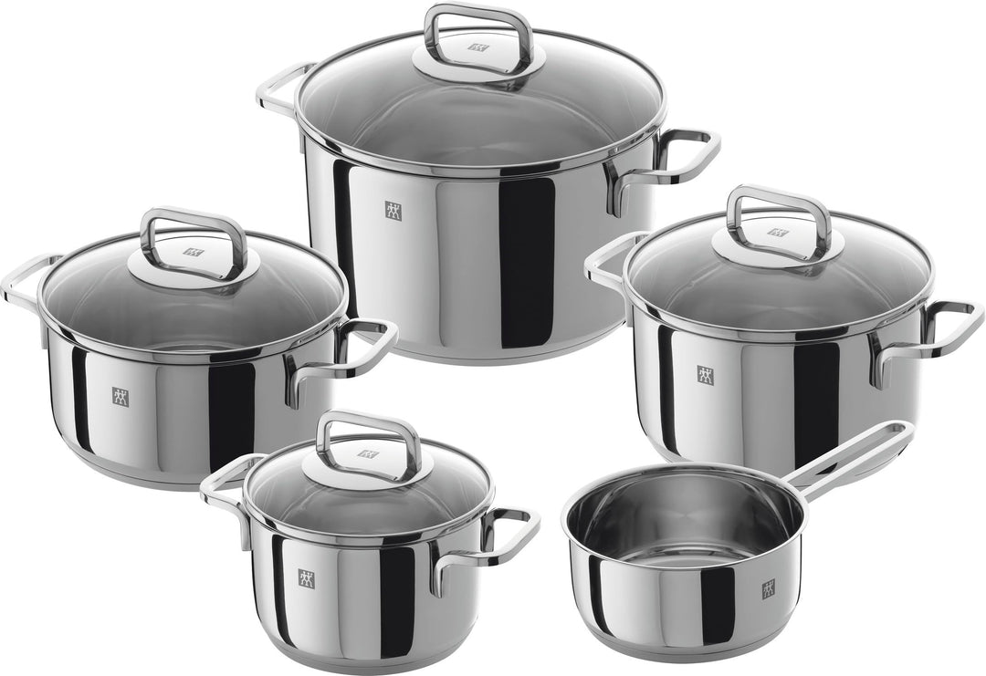 ZWILLING Quadro Kochtopf-Set, 5-teilig, 4 Deckel, Induktionsgeeignet, Edelstahl, Silber, 60 x 50 x 3