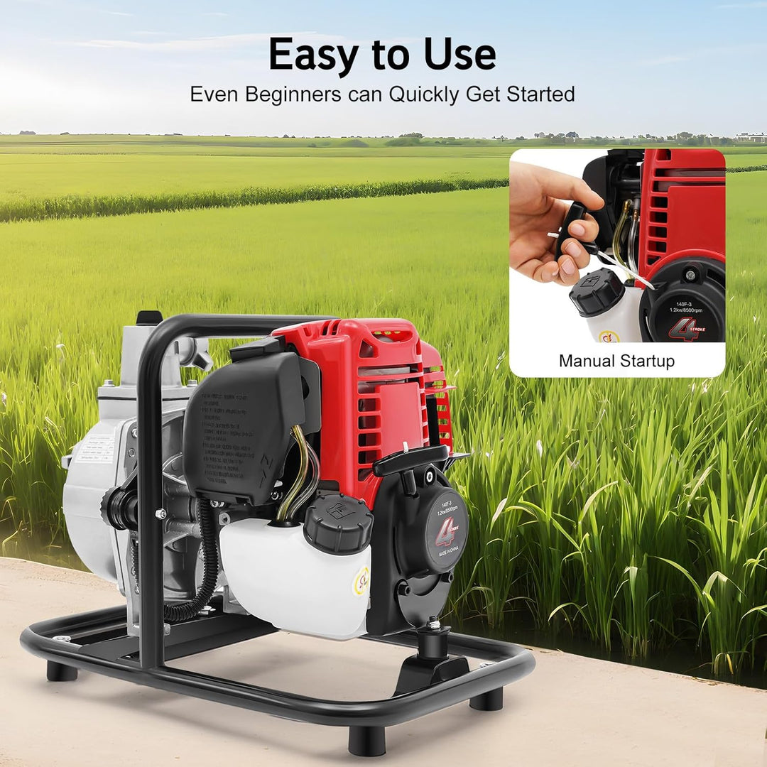 4 Takt Benzin Wasserpumpe, 1" Einzylinder Flachsaugende Schmutzwasserpumpe, Teichpumpe Schmutzwasser