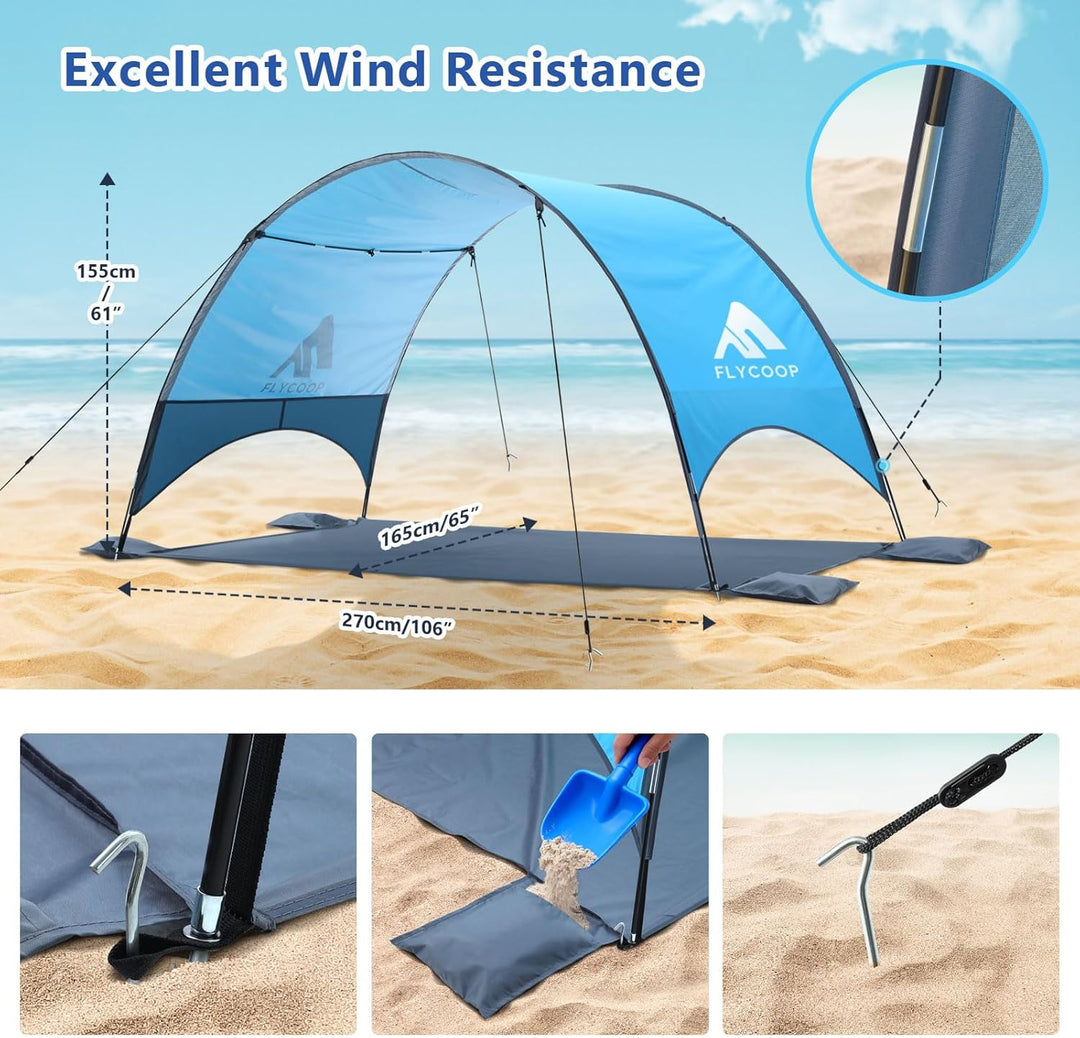Strandmuschel mit UV-Schutz UPF 50+ – Tragbares Beach Canopy & Sonnenschutz für Strand, 360° Belüftu