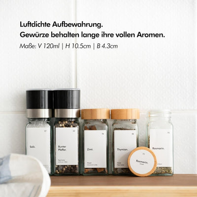 KIVY Gewürzgläser mit Streueinsatz [24x 120ml] + 240 Wasserfeste Label - Gewürzgläser eckig - Gewürz