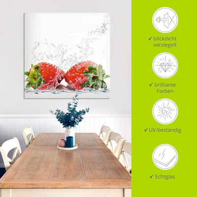 ARTland Glasbilder Wandbild Glas Bild einteilig 60x45 cm Querformat Obst Früchte im Wasser Erdbeeren