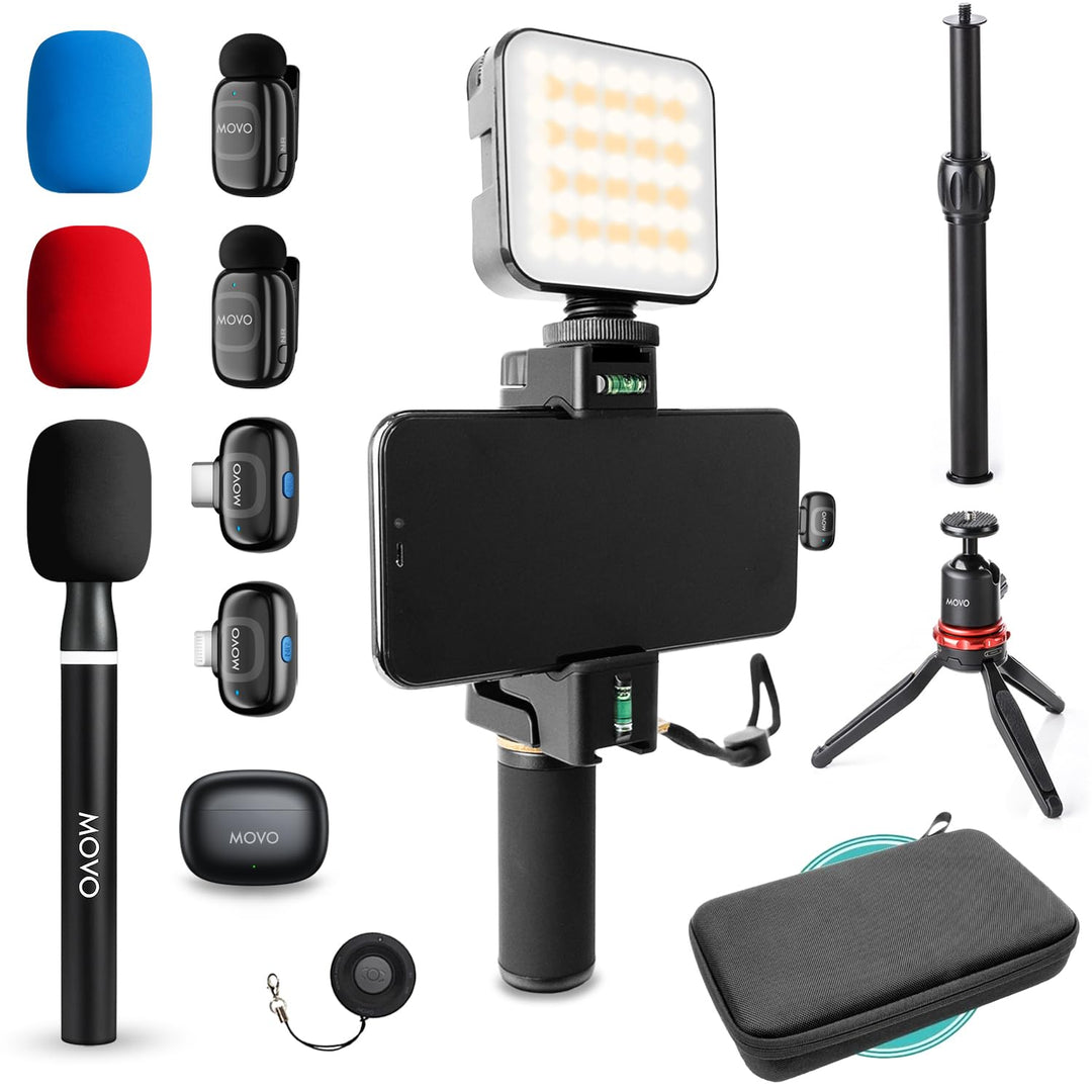 Movo iVlogger-PRO Kabelloses Vlogging-Kit für iPhone/Android – YouTube-Starter-Kit für Content-Creat