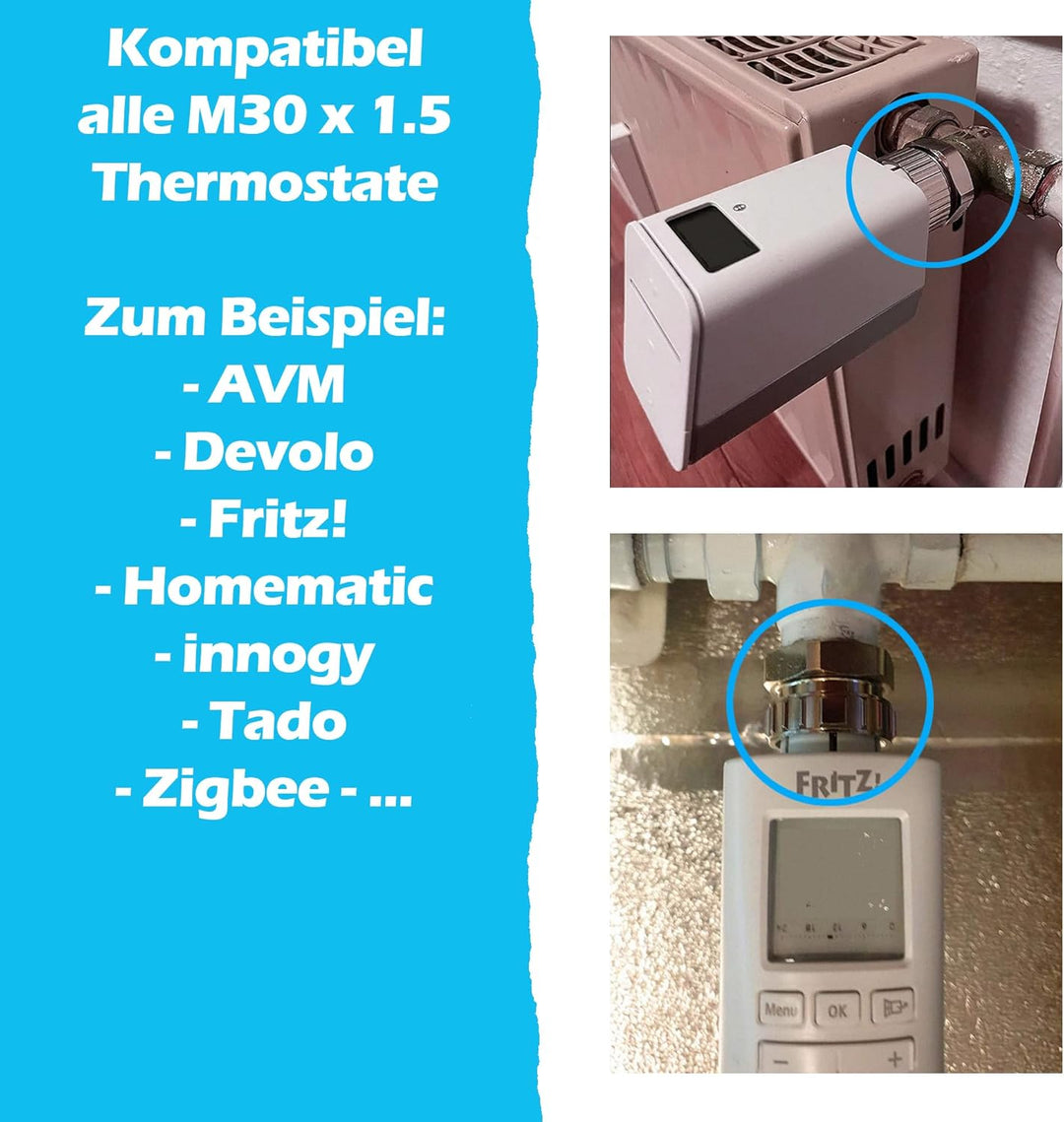 2 Stück Adapter aus Metall für Heizkörper M28 x 1,0 – M30 x 1,5, kompatibel mit Vama, Orkli. Thermos