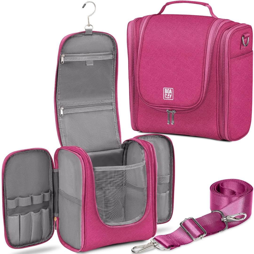 BOACAY Extra Grosse Kulturbeutel für Damen, Herren, Kinder, Kulturtasche (X-large) Cerise Pink - Gra