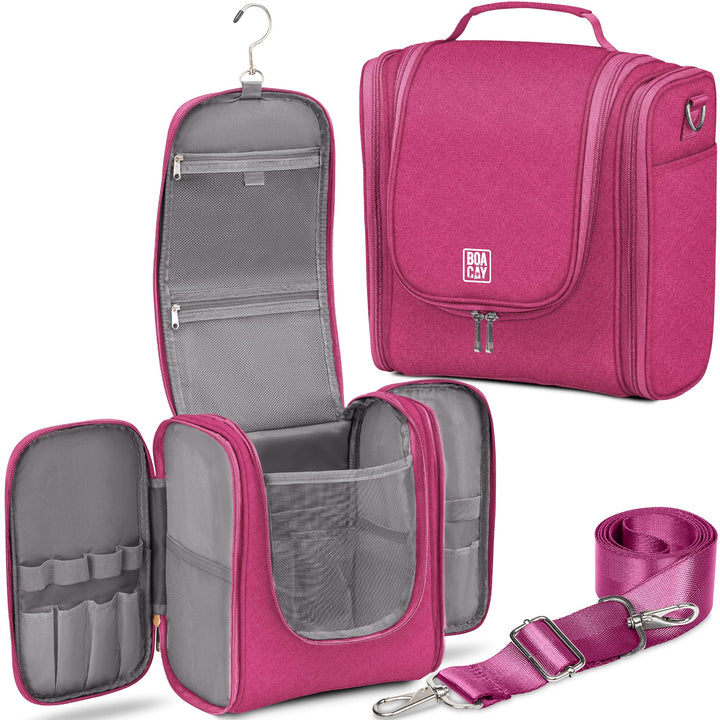 BOACAY Extra Grosse Kulturbeutel für Damen, Herren, Kinder, Kulturtasche (X-large) Cerise Pink - Gra