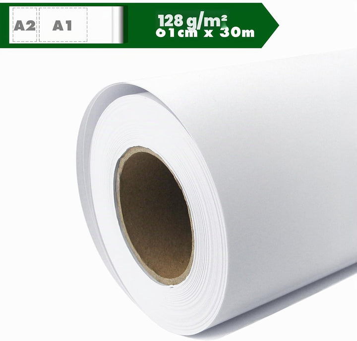 Plotterpapier Rolle matt 128 g/m² 61 cm x 30 m A1 A2 Inkjet Plotter gestrichenes Universalpapier was
