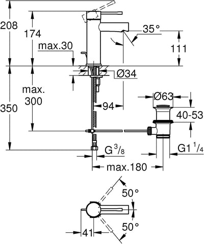 GROHE Essence - Einhand-Waschtischarmatur (wassersparend, mit Zugstange, S-Size), chrom, 32898001 St