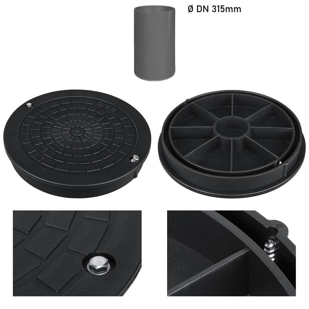 Kanaldeckel für Glattrohr Ø DN315 Schachtabdeckung Schachtdeckel Kontrollschacht Schwarz für Glattro