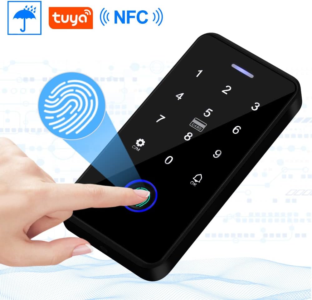 QTTYELOK Bluetooth Tuya Türzugangskontrollsystem Kit IP68 Wasserdichter Fingerabdruck Biometrics RFI