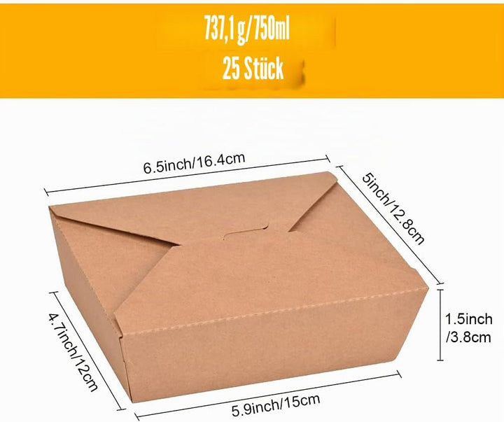 Kraftpapier Lunchbox, 25 Stücke Kraftkarton Snackboxen, Take Away Box, Öl und Wasserdicht, für Sandw