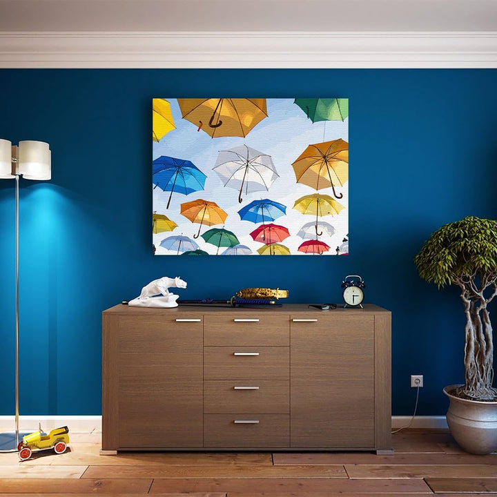 Artnapi Malen nach Zahlen Erwachsene mit Rahmen | DIY Handgemalt | Bunte Regenschirme im Himmel| Kit