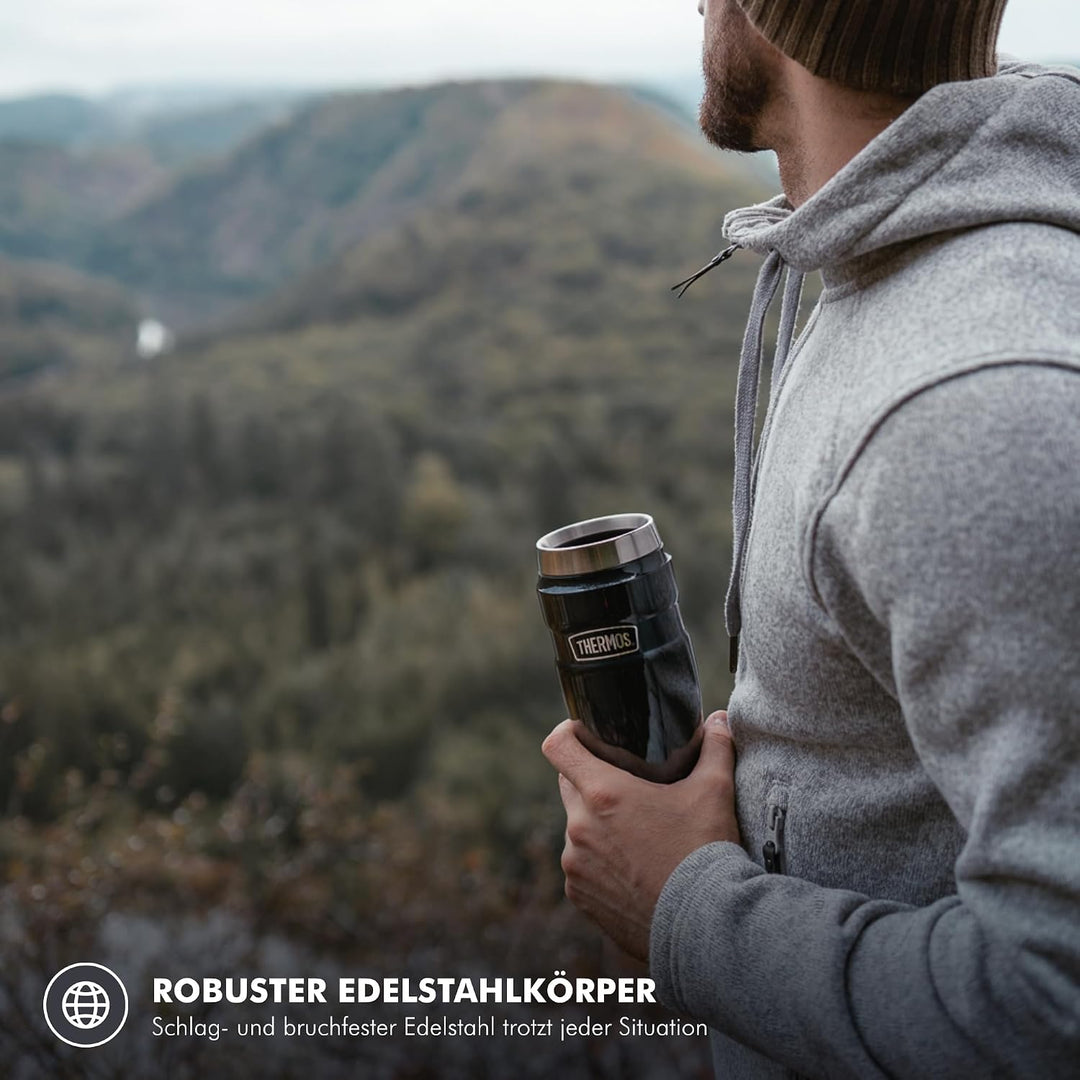 Thermos STAINLESS KING MUG 0,47l, charcoal black mat, Thermobecher schwarz 470ml, Kaffeebecher to go