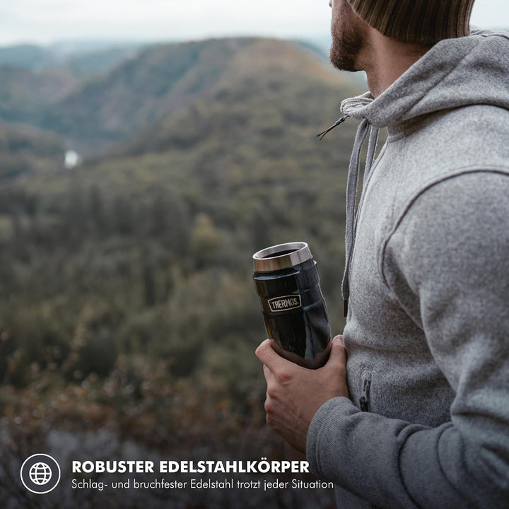 Thermos STAINLESS KING MUG 0,47l, charcoal black mat, Thermobecher schwarz 470ml, Kaffeebecher to go