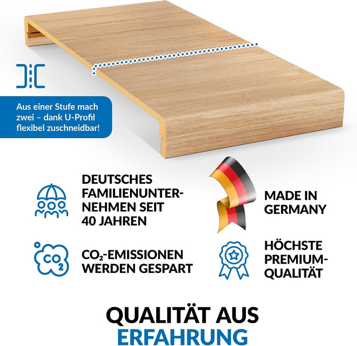 Treppenstufen mit U-Profil [LED-kompatibel] Renovierungsstufen für die Treppe, Laminat-Stufen, Tritt
