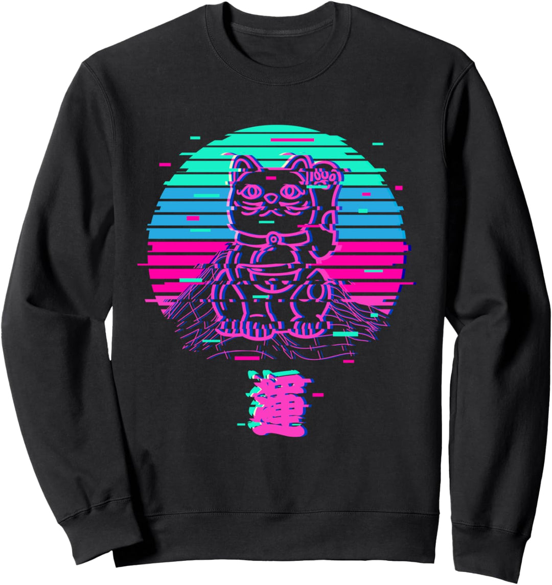 Maneki Neko Cat Japanese Vaporwave Aeshetic Retro Sweatshirt