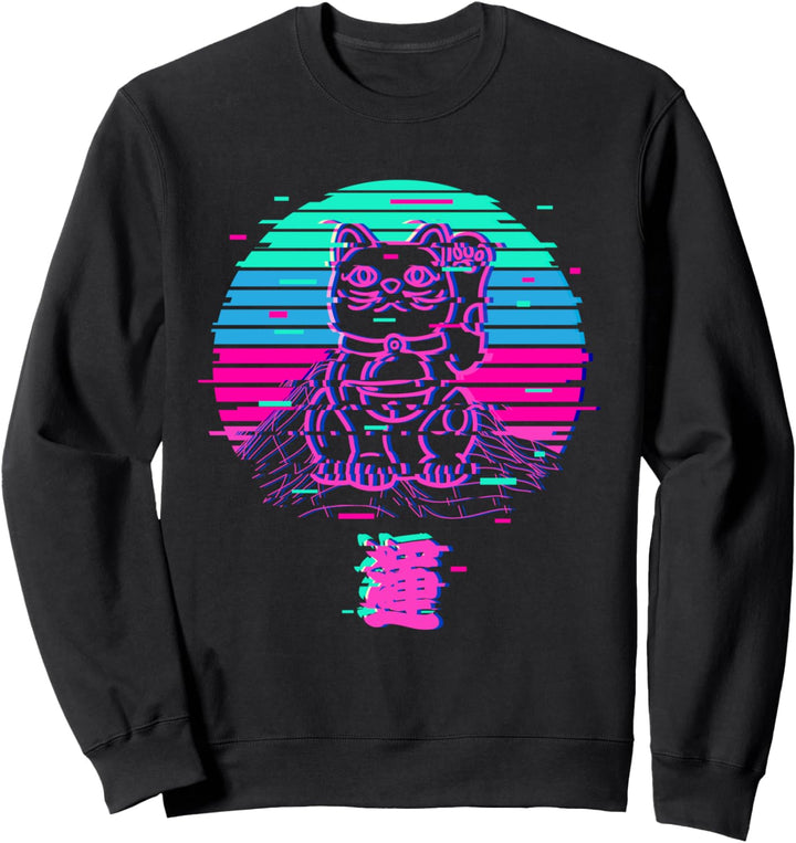 Maneki Neko Cat Japanese Vaporwave Aeshetic Retro Sweatshirt