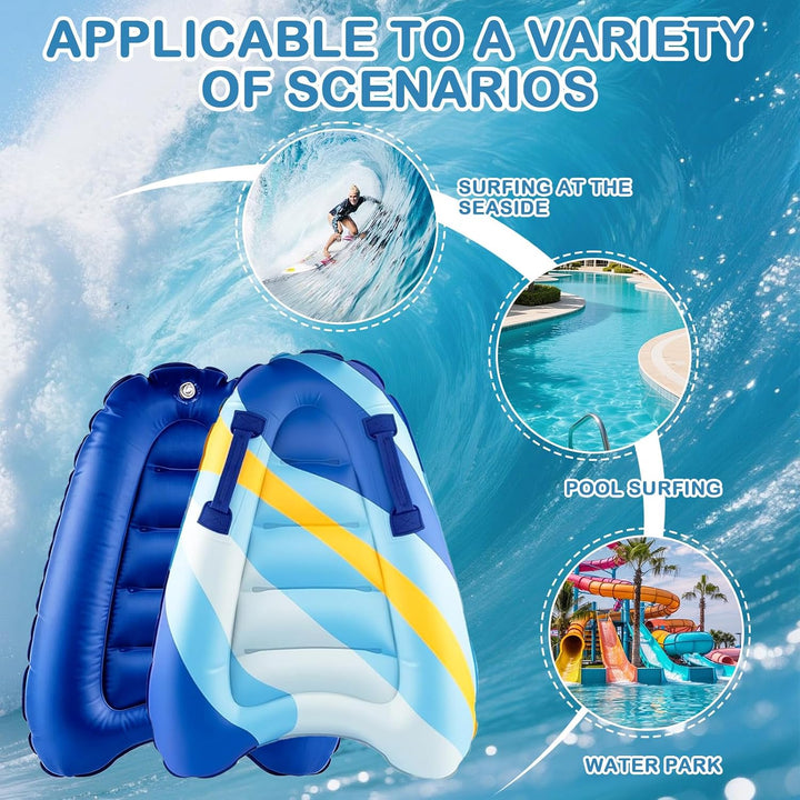 Aufblasbares Bodyboard Tragbares Bodyboard Kinder mit Griffen,Faltbar Schwimmenboard Blaue Streifen,