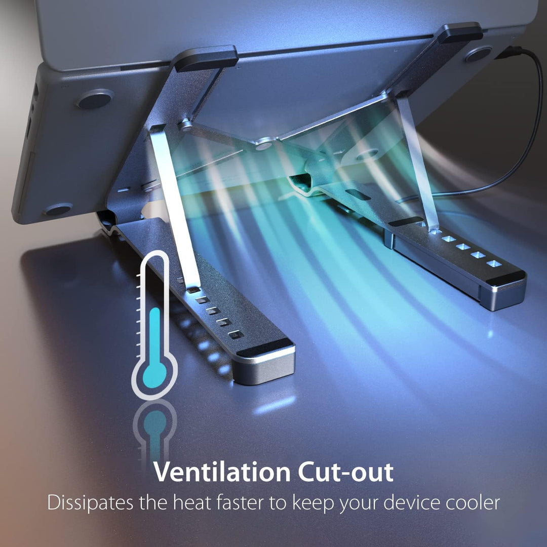 j5create Laptop-Ständer mit USB Hub- Faltbarer Aluminium-, tragbarer Laptop-Ständer mit 4 USB3.2-Ans