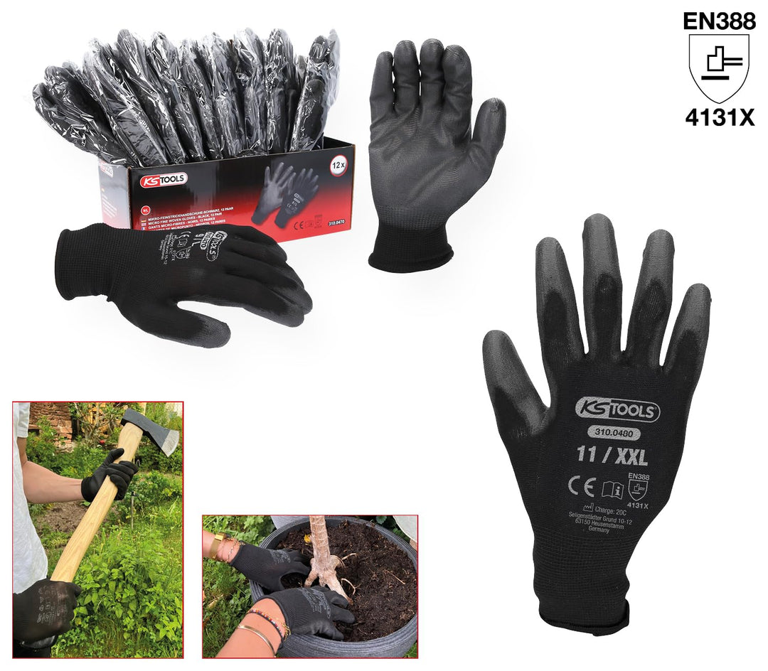KS Tools 310.0480 Mikro-Feinstrickhandschuhe-schwarz, XXL, 12 Paar, XXL