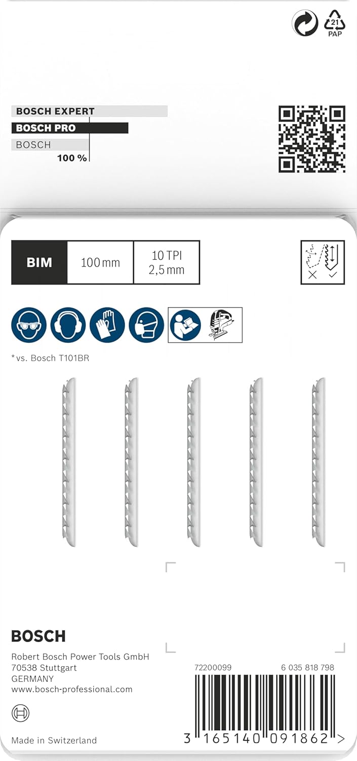 Bosch 5x Stichsägeblatt T 101 BRF Clean for Hard Wood (für hartes Holz, gerader Schnitt, Professiona