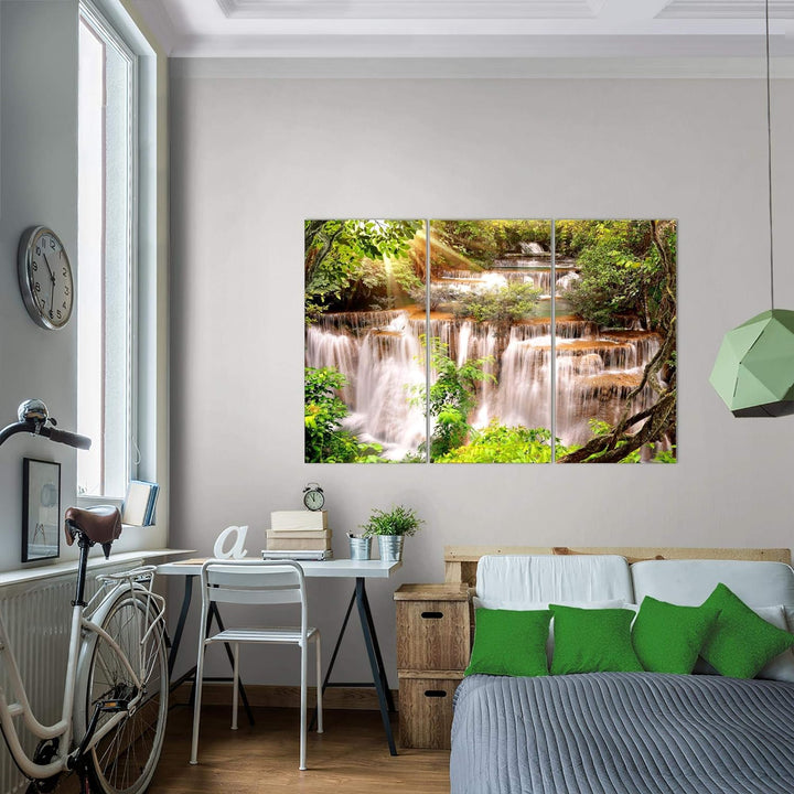 Runa Art Wandbilder Wasserfall Bild XXL Wohnzimmer Schlafzimmer Bunt Natur Landschaft 120 x 80 cm 3