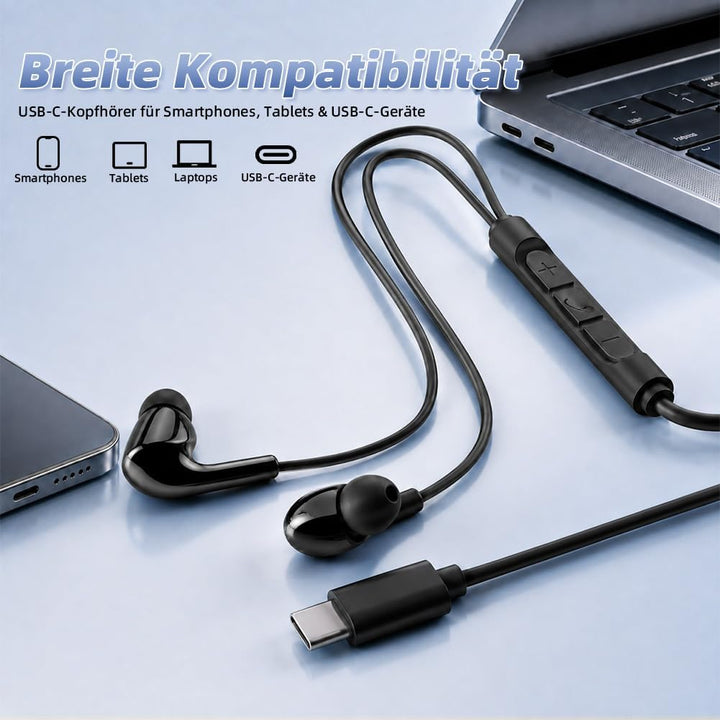 USB-C In-Ear Kopfhörer mit Mikrofon &amp; Lautstärkeregler