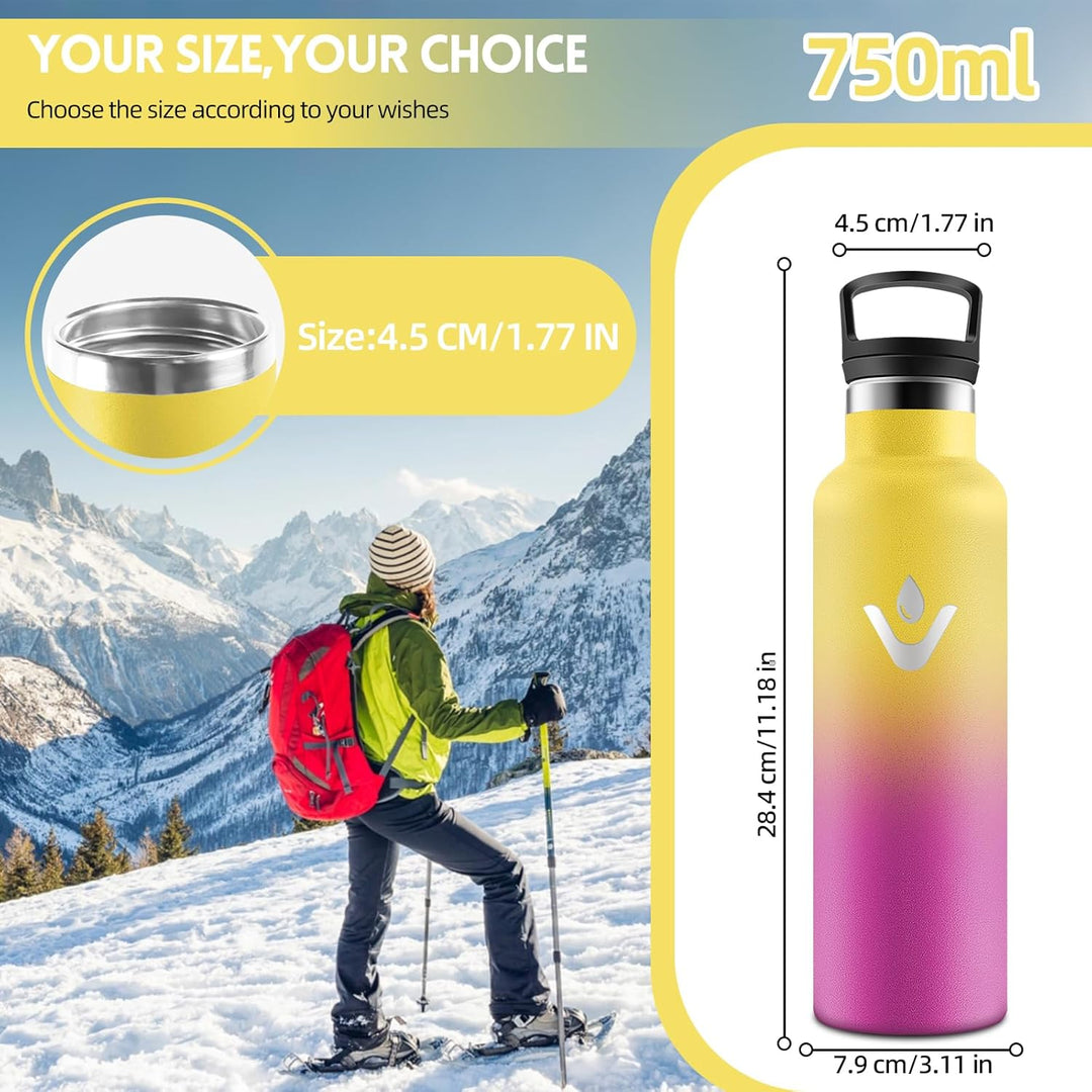 HoneyHolly Trinkflasche 750ML, BPA-Frei, Trinkflasche Edelstahl, Auslaufsichere Isolierflasche Doppe