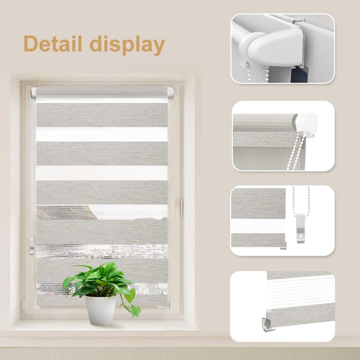 OBdeco Doppelrollo Duo Rollo Klemmfix ohne Bohren B110cm x H130cm(Stoffbreite 106 cm) Leinen für Fen