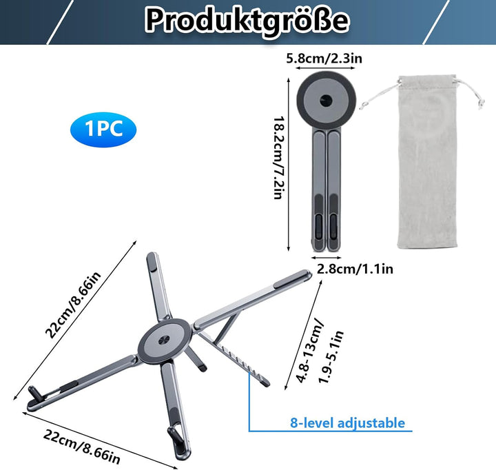 Icetop Magnetischer 3-in-1 Laptop Ständer aus Aluminium für Tablet | Kompakt & tragbar – universell