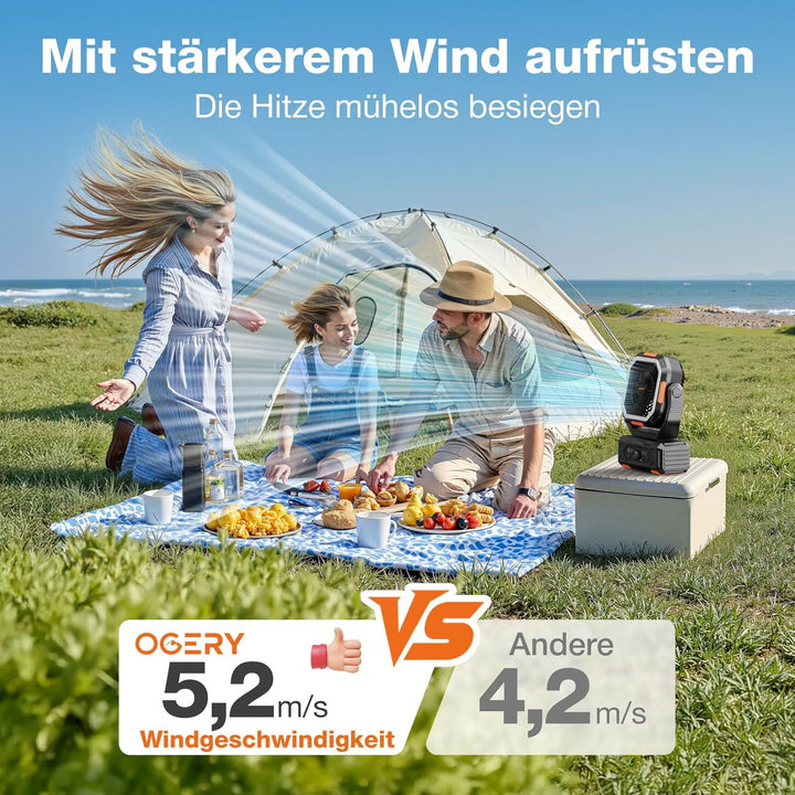 OGERY 2025 Camping Ventilator tragbar mit Akku, 20000mAh Battery, Starke Luftleistung mit Stufenlose