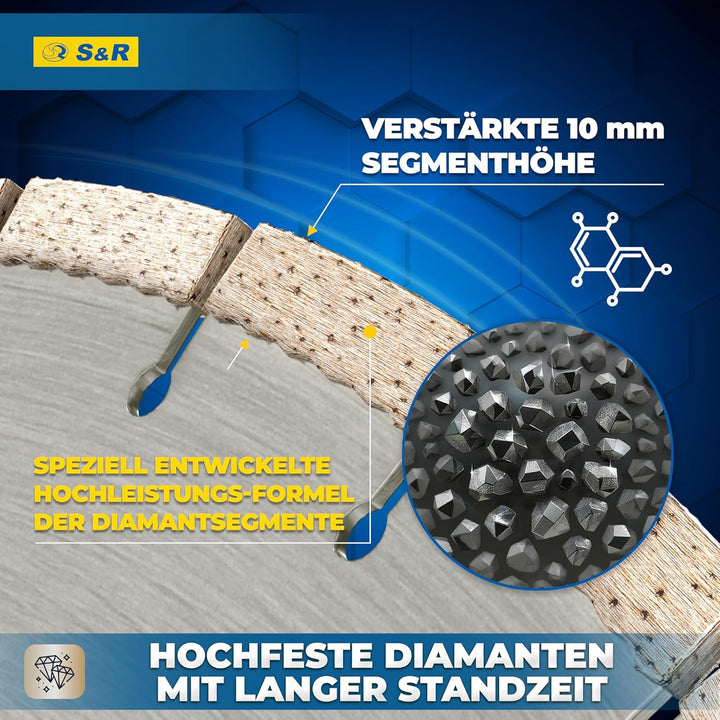 S&amp;R Diamant-Trennscheibe 300 x 25.4 x 3.0 x 10 mm, Industrie-Qualität für Naturstein, Kunststein, Ma