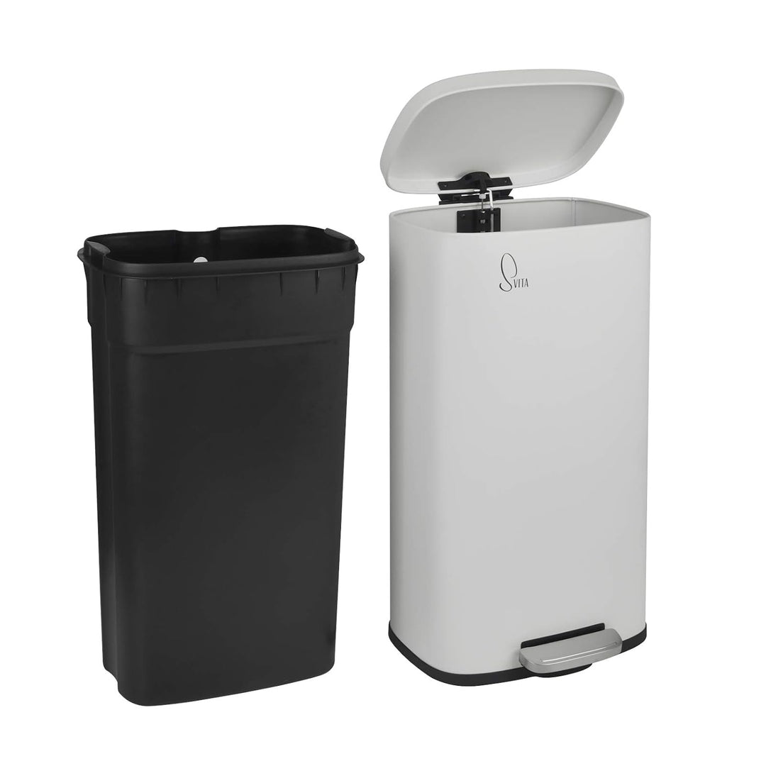 SVITA Mülleimer TQ30 Weiss 30L Treteimer Abfallbehälter Müllsammler mit Pedal Edelstahl Softclose De