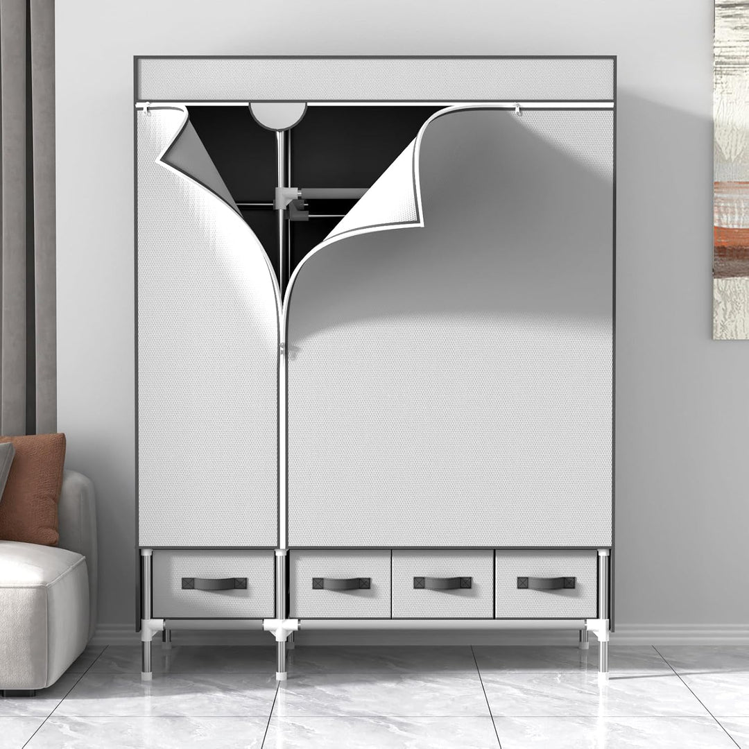 Kleiderschrank,Stoffschrank,Stoffschrank mit Schubladen 130x45x175 Grayish-white, 130x45x175 Grayish