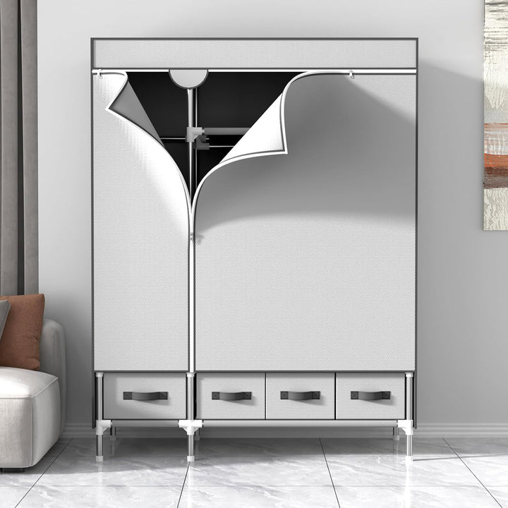 Kleiderschrank,Stoffschrank,Stoffschrank mit Schubladen 130x45x175 Grayish-white, 130x45x175 Grayish